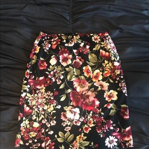 Black Floral Pencil Skirt (Midi)